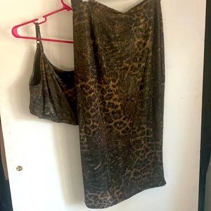 Curvy sense 2xl 2 piece skirt and tank set leopard